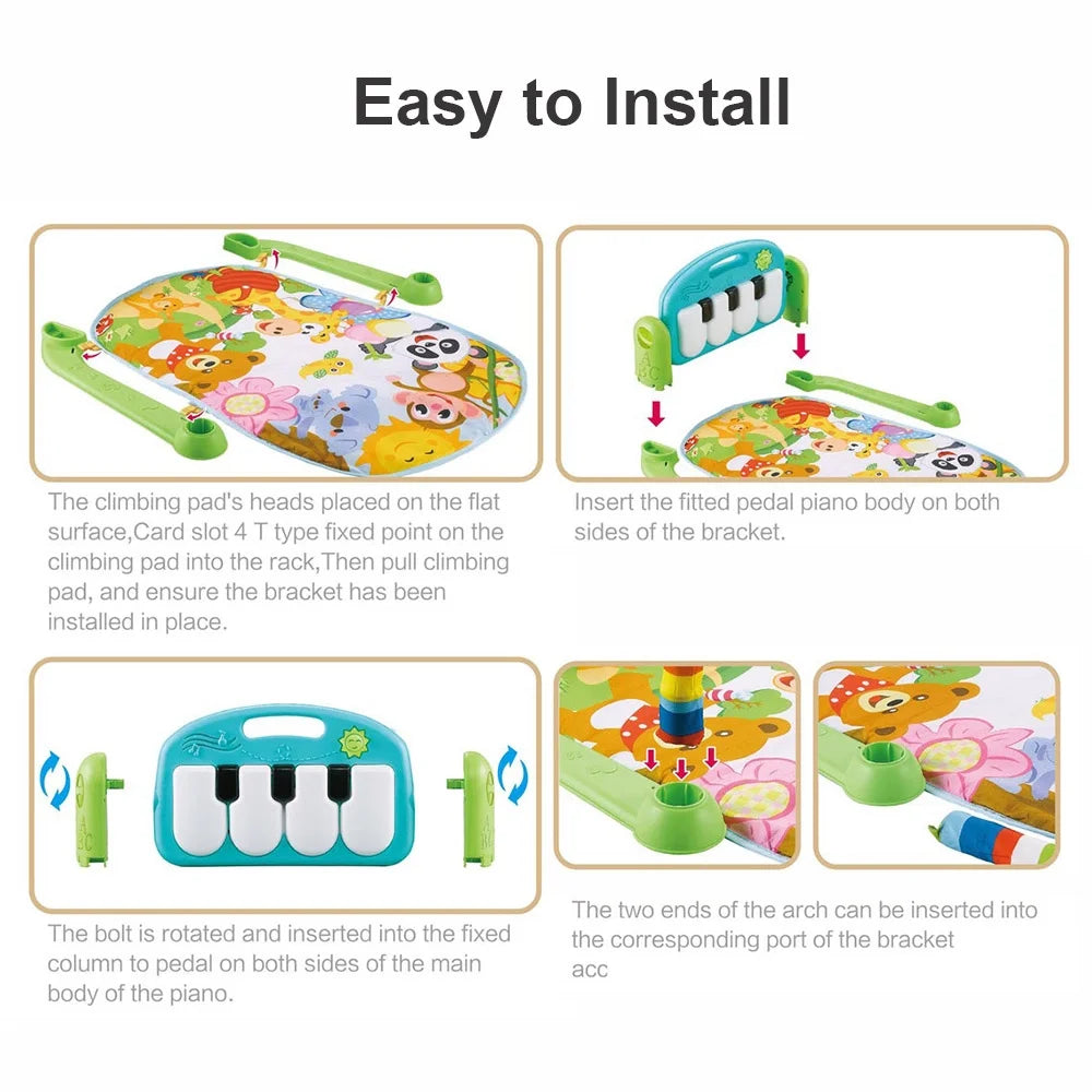 Playmat Kick and Play Piano Gym with Hanging Mirror Musical Activity Center Tummy Time Play Mat J440664