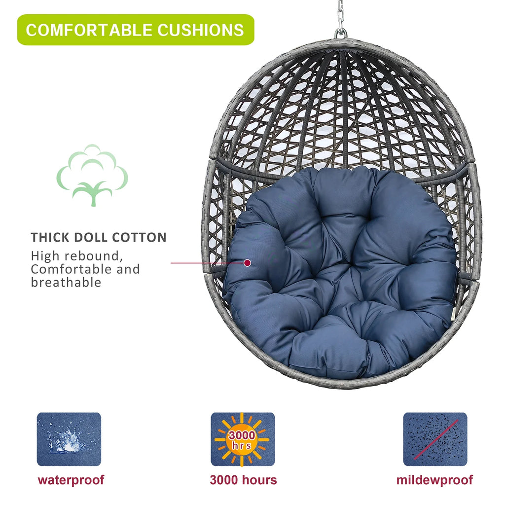 Navy Blue Resin Wicker Hanging Egg Chair U36525