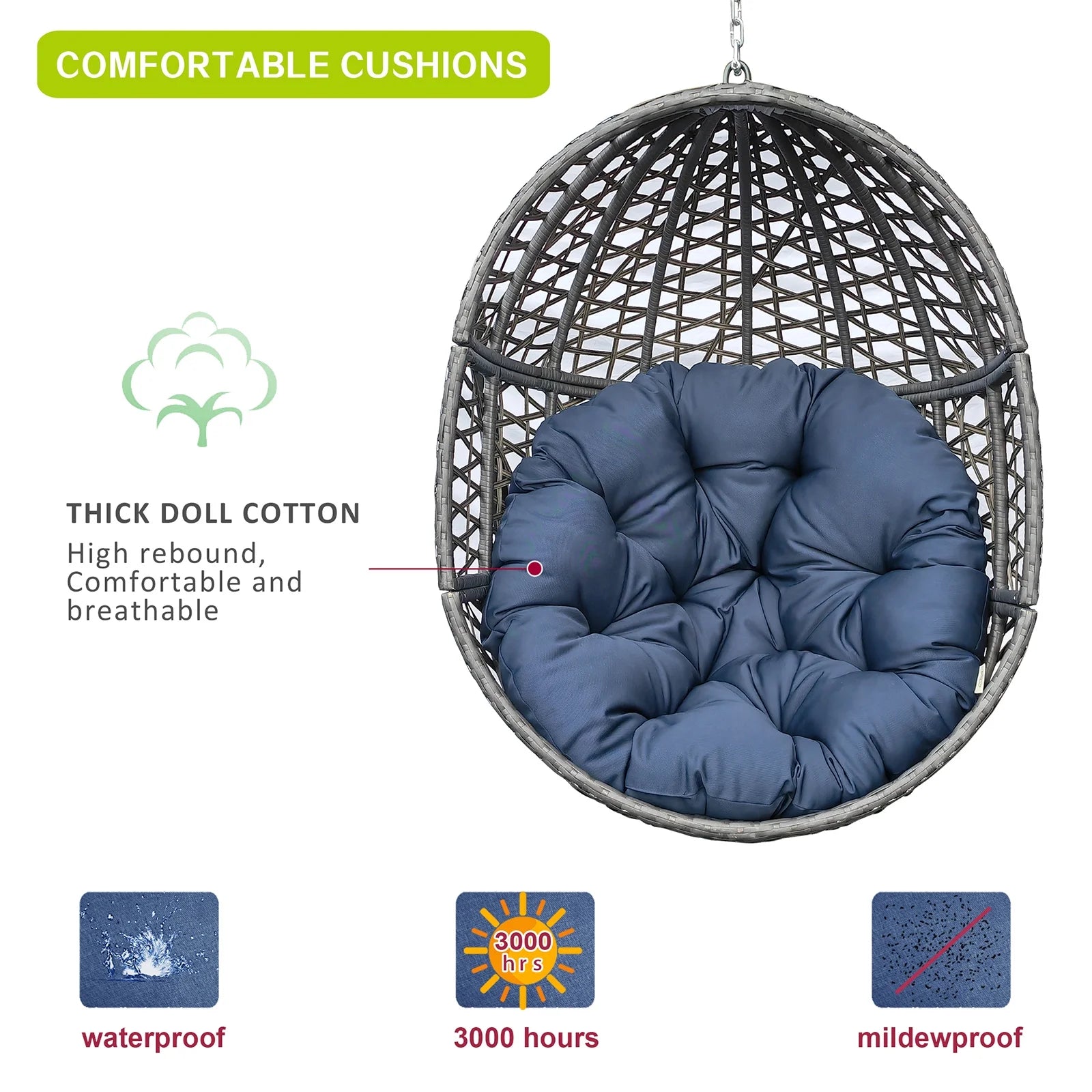 Navy Blue Resin Wicker Hanging Egg Chair U36525