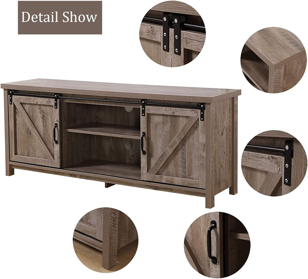 Farmhouse TV Stand with Double Sliding Barn Door Storage Cabinet P104
