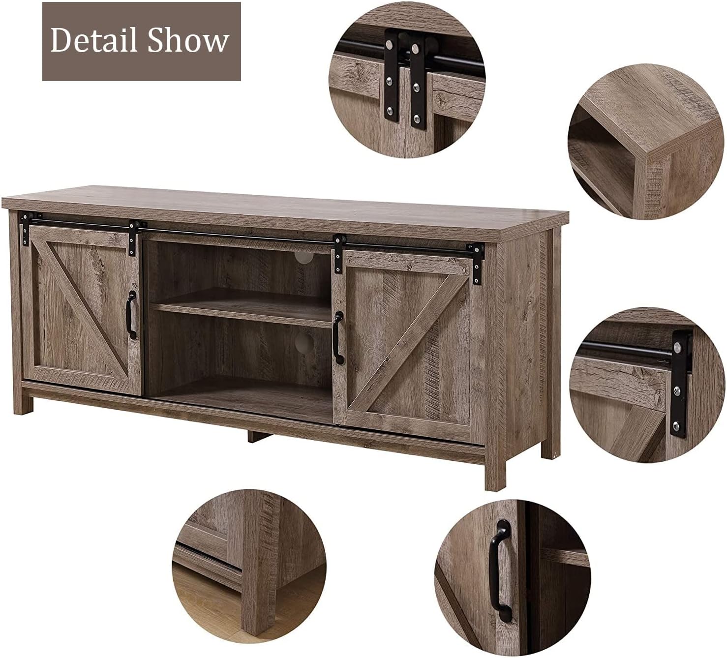 Farmhouse TV Stand with Double Sliding Barn Door Storage Cabinet P104