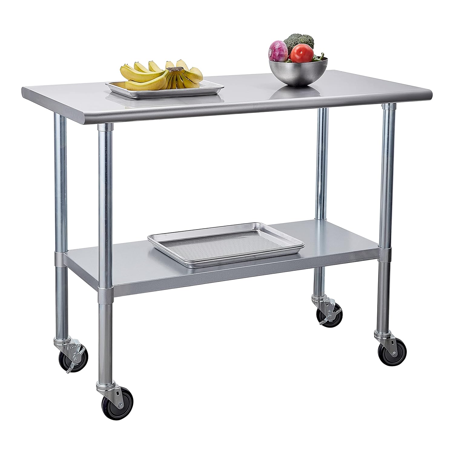 Stainless Steel Table 24 x 48 Inches with Caster Wheels and Undershelf K903321