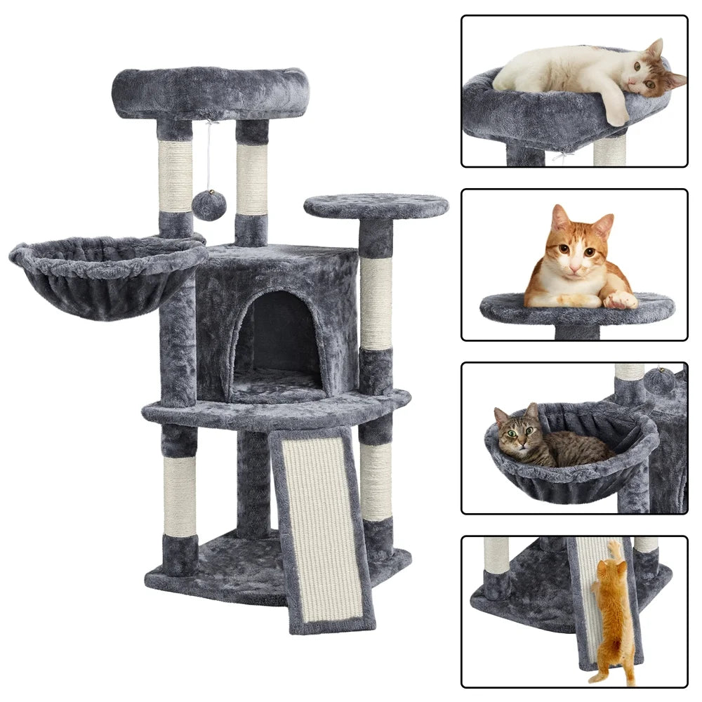 42"H Multilevel Cat Tree Tower with Condo and Perches, Dark Gray R6210