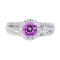 18k White Gold Halo Ring with Round Cut Simulated Alexandrite J380965