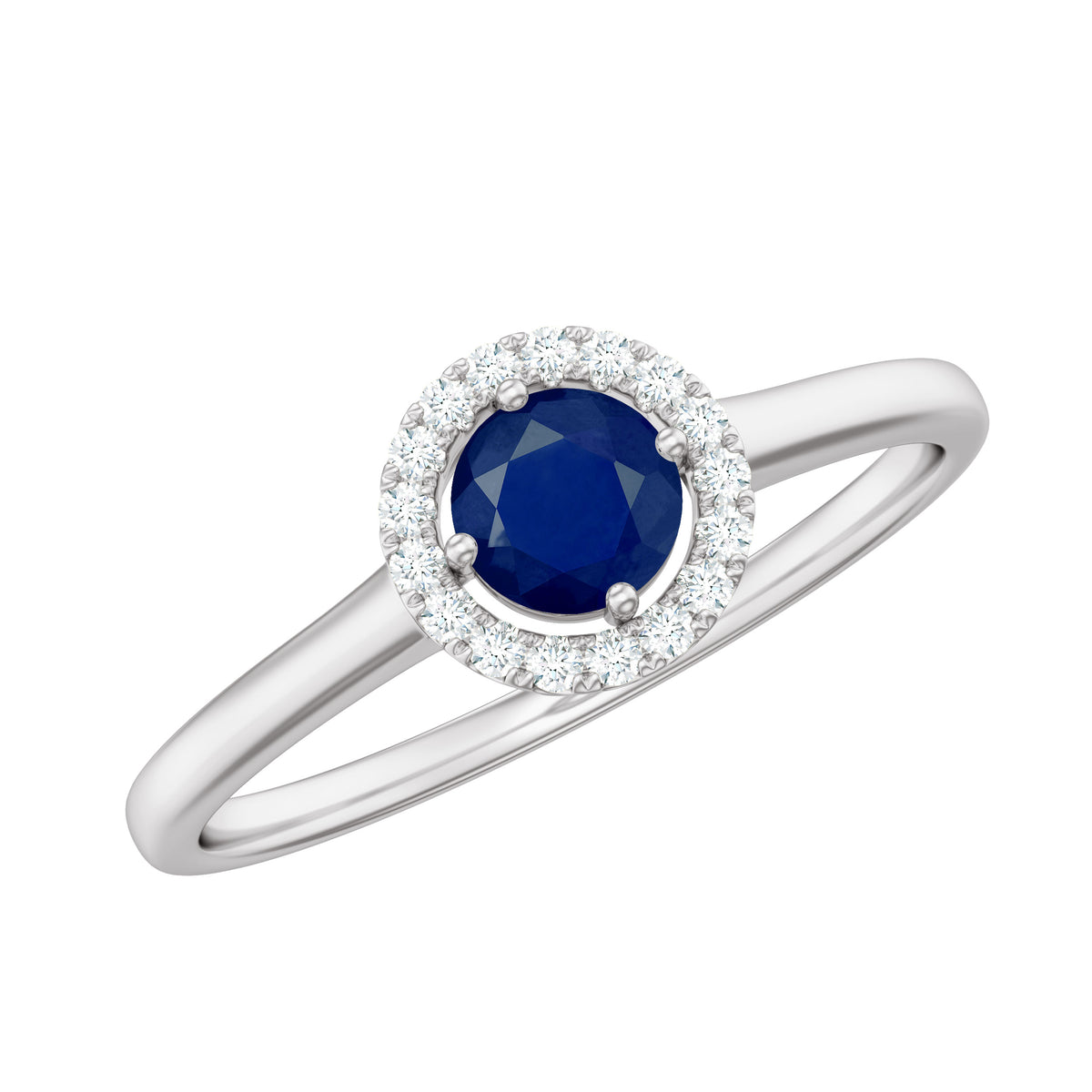 Blue Sapphire and Diamond Halo Engagement Ring, 925 Sterling Silver, US 4.00 J91303