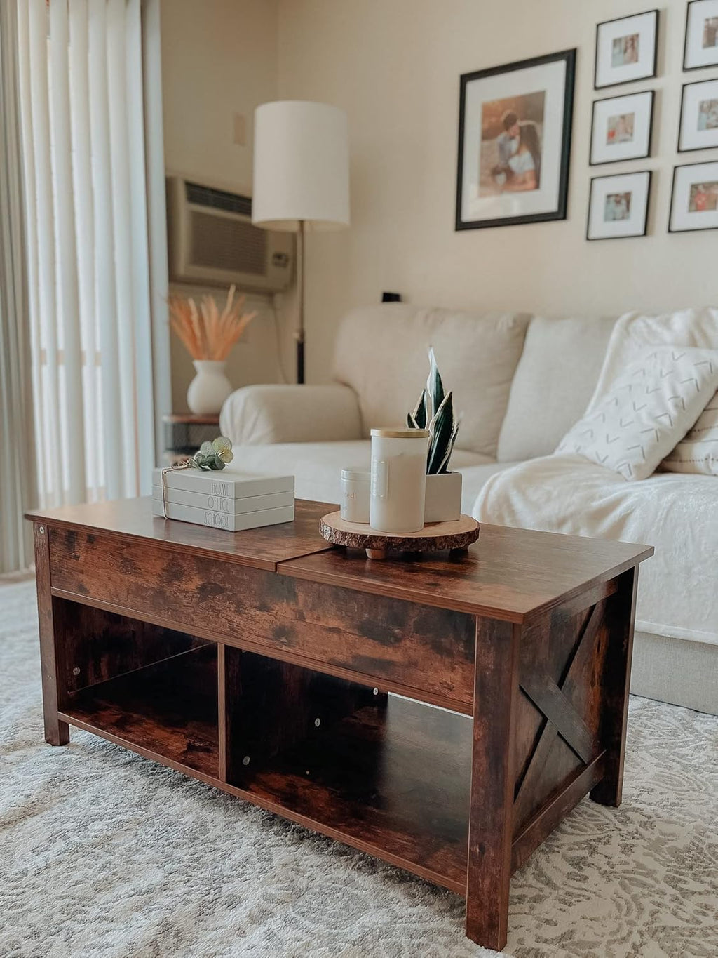 Lift Top Coffee Table with Storage, Solid Wood, Brown T7725