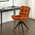 Brown Faux Leather Swivel Armless Desk Chair with Wood Legs F6554