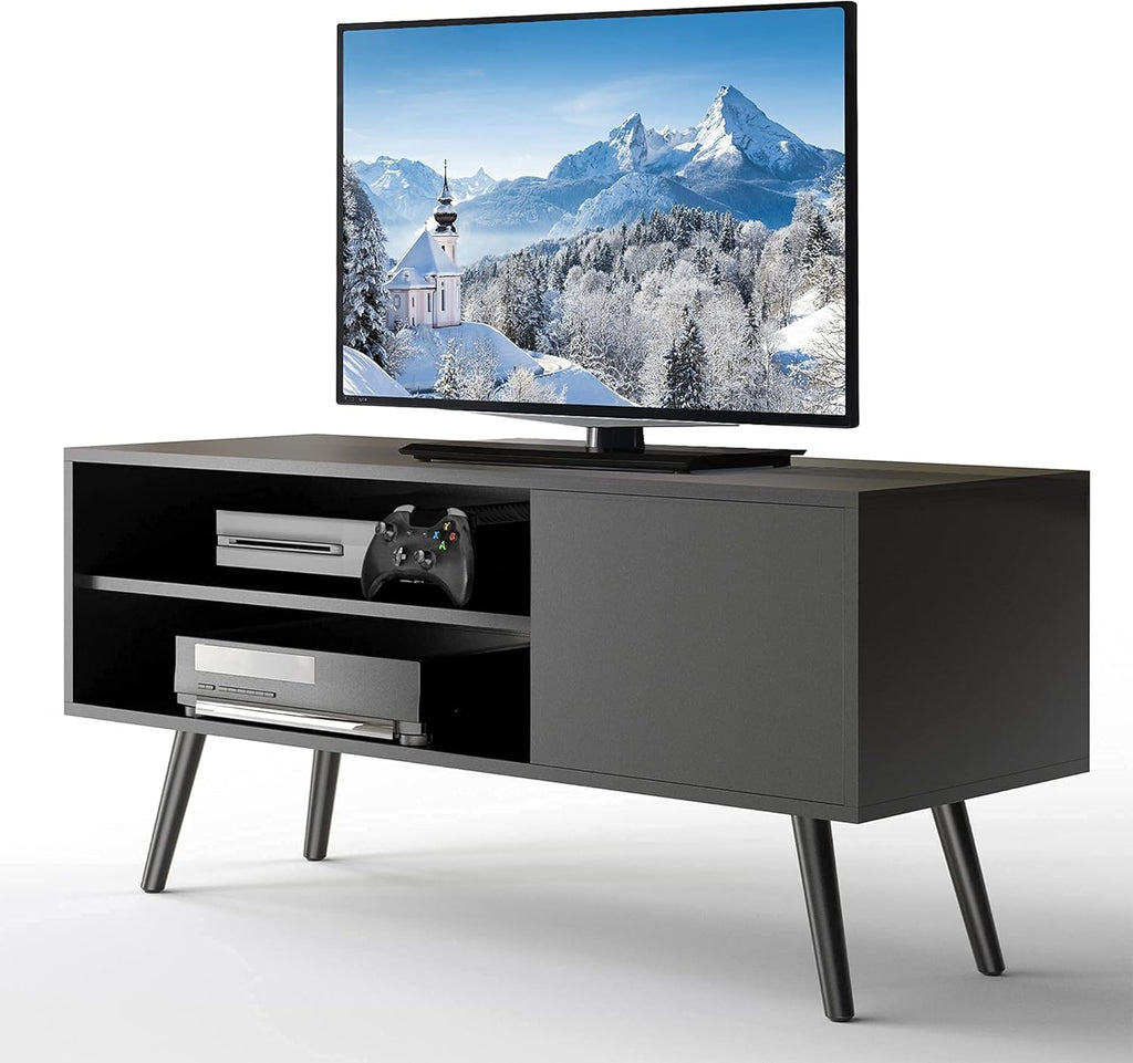 White Wood TV Stand with Shelves I903549