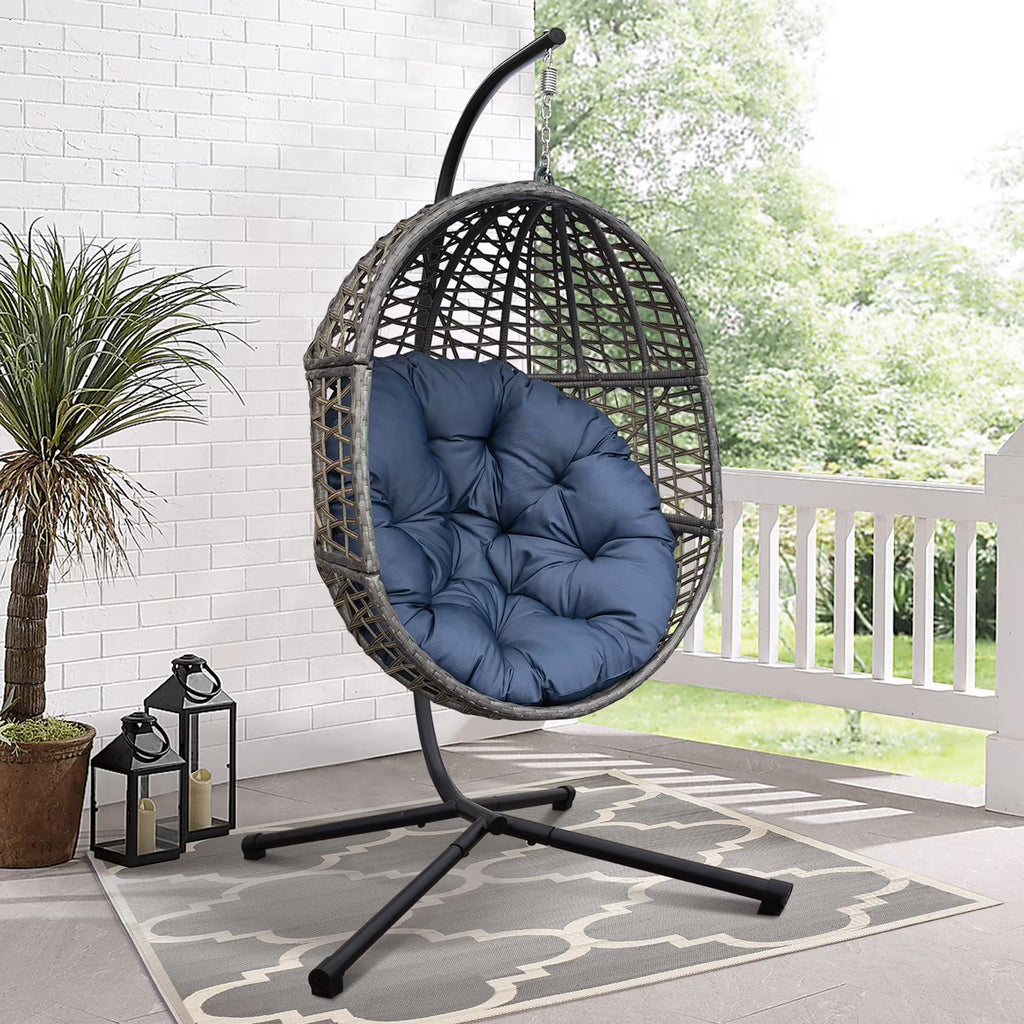 Navy Blue Resin Wicker Hanging Egg Chair U36525