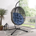 Navy Blue Resin Wicker Hanging Egg Chair U36525