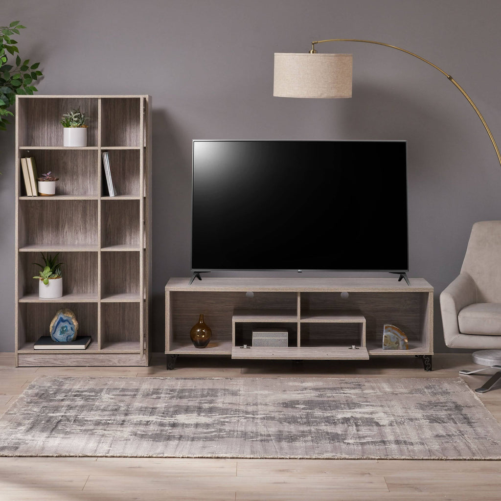 Gray Oak 2 Piece TV Stand and Bookcase Set F70119