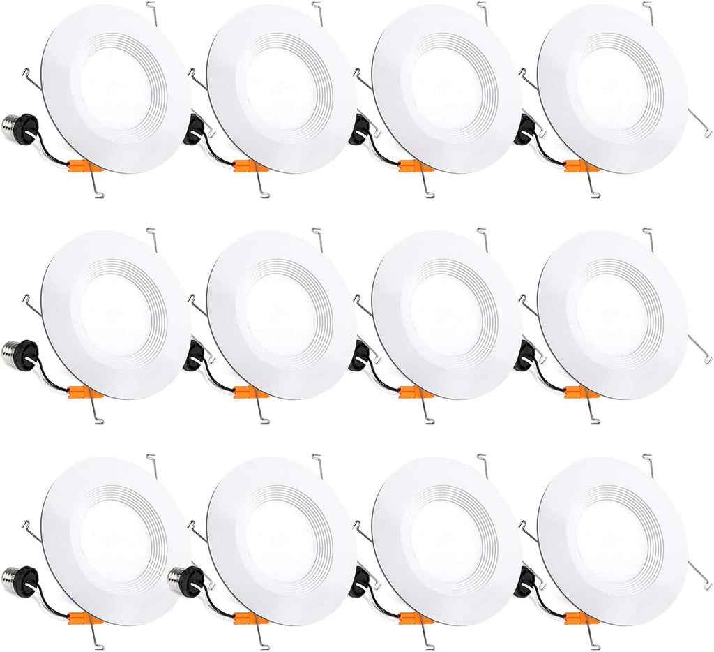 12 Pack 4 Inch Selectable CCT LED Recessed Lighting, Baffle Trim, Dimmable, Damp Rated W123929
