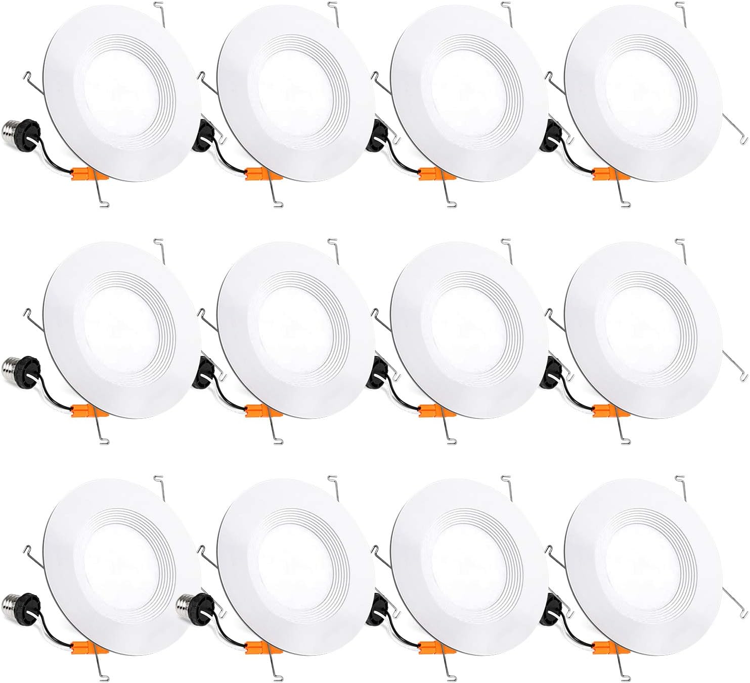 12 Pack 4 Inch Selectable CCT LED Recessed Lighting, Baffle Trim, Dimmable, Damp Rated W123929