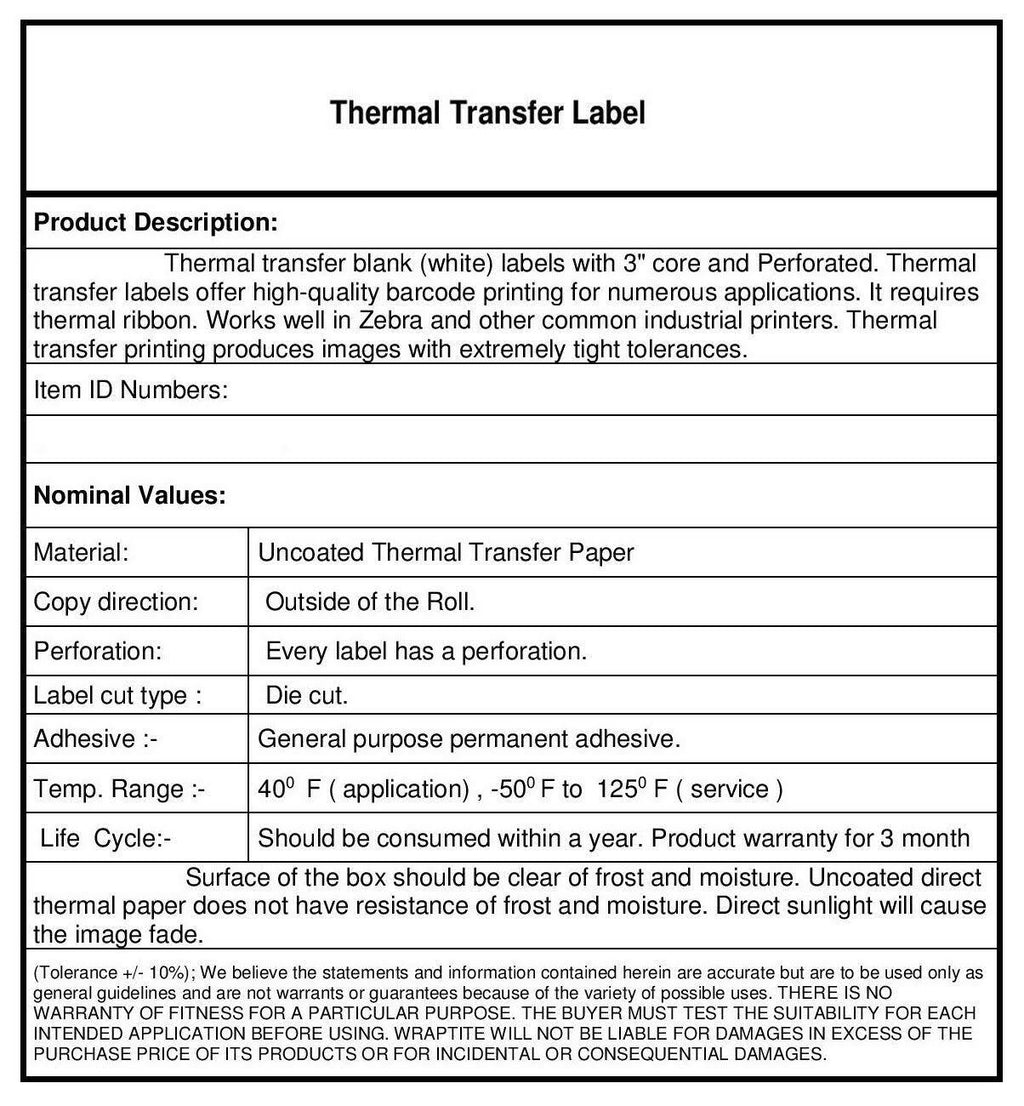 Thermal Transfer Labels 3x22 Roll Perforated 4 Rolls/Case N230728