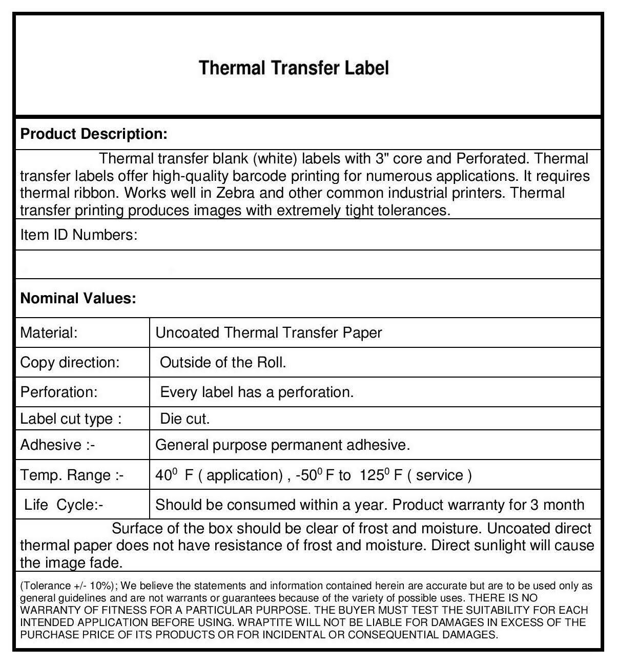 Thermal Transfer Labels 3x22 Roll Perforated 4 Rolls/Case N230728