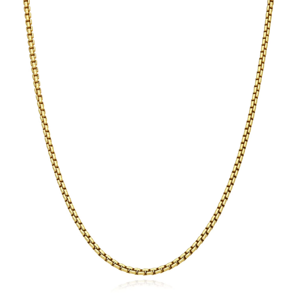 14K Yellow Gold 2.5MM Hollow Round Box Chain Necklace I813