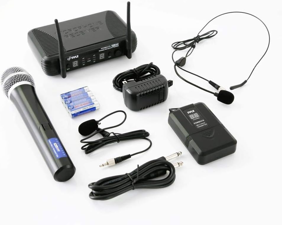 Black Wireless Microphone System with Headset and Lapel Mic R408377