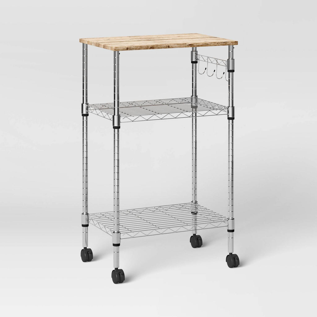 Microwave Cart with Wood Block Top Metal Y50938