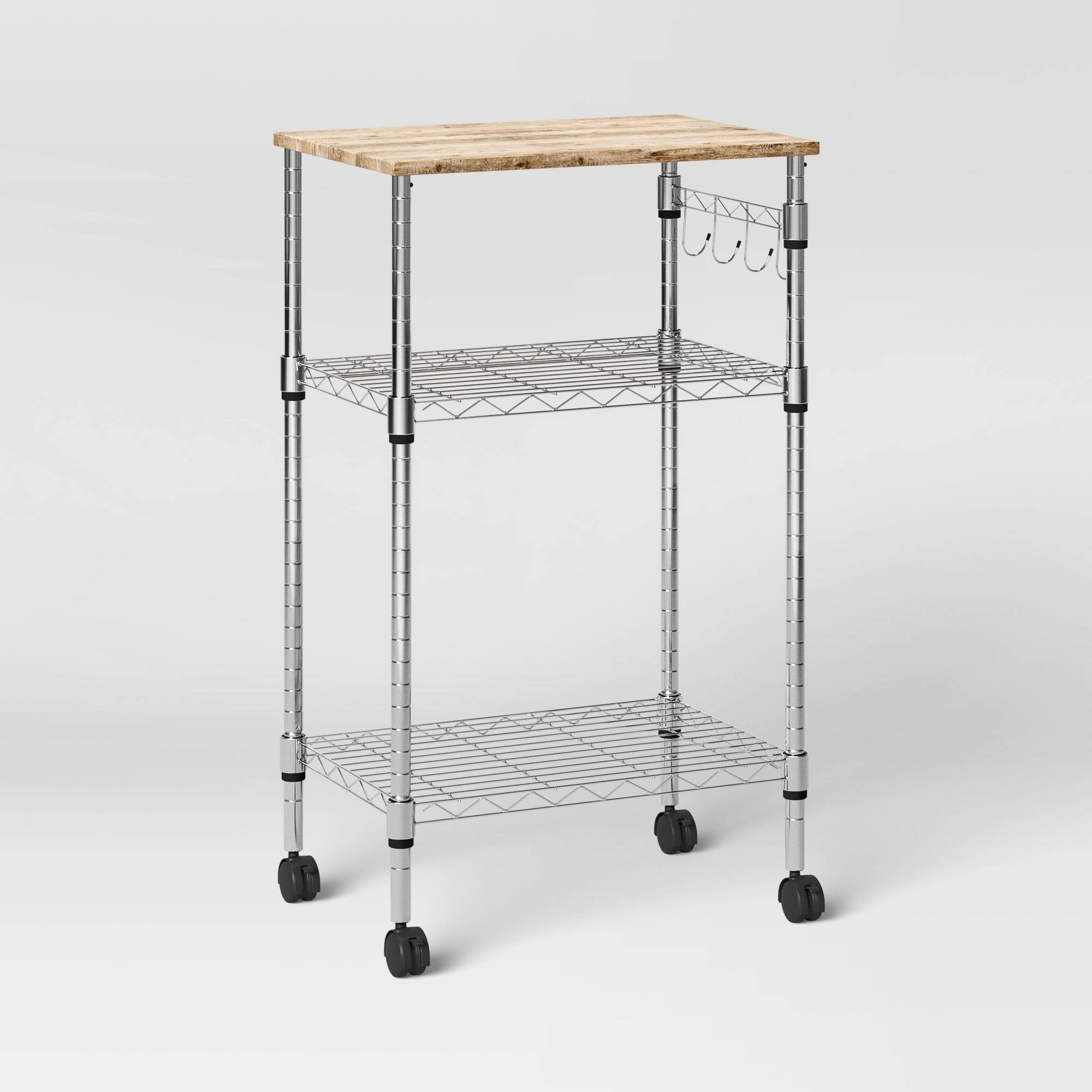 Microwave Cart with Wood Block Top Metal Y50938