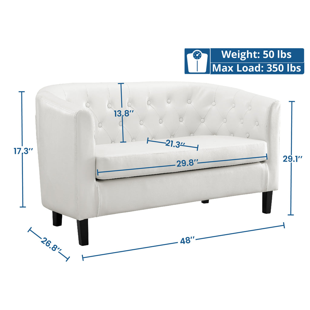 White Faux Leather Barrel Loveseat S209937