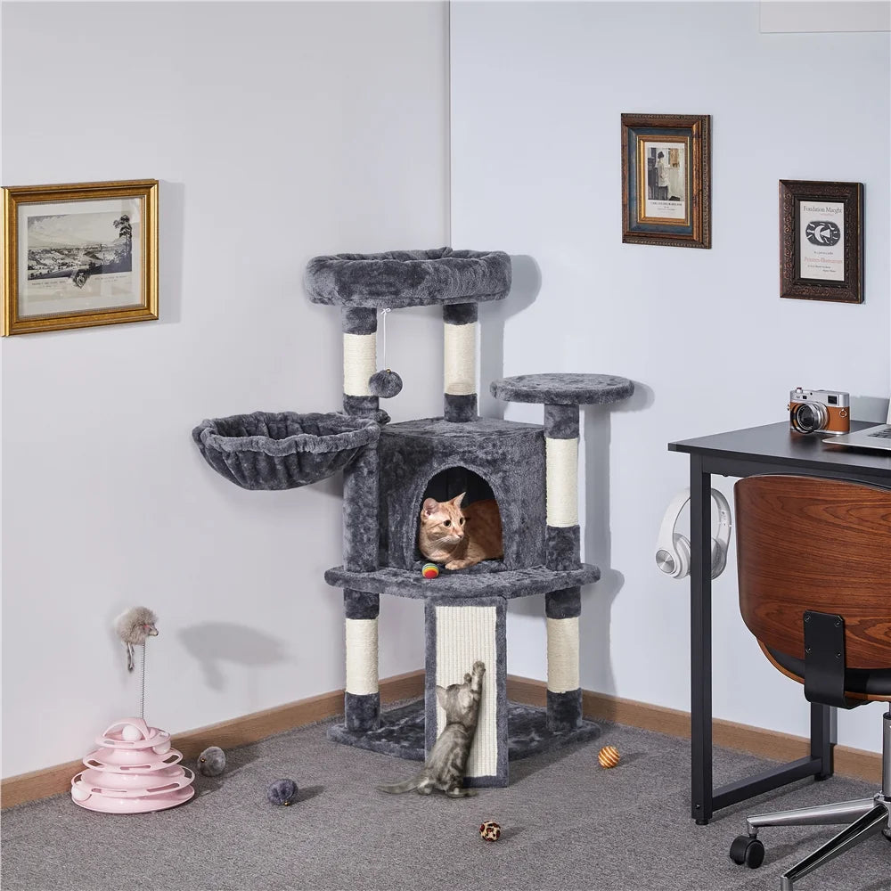 42"H Multilevel Cat Tree Tower with Condo and Perches, Dark Gray R6210
