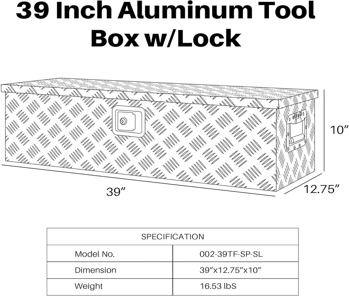 39 Inch Aluminum Waterproof Under Truck Storage Chest with Lock and Keys M5117