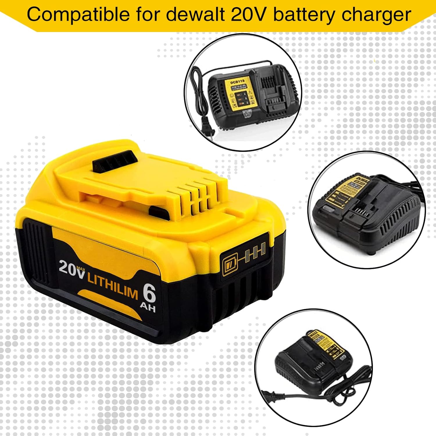 2 Pack 6.0Ah Lithium Ion Replacement Battery for 20V Cordless Power Tools Z6969