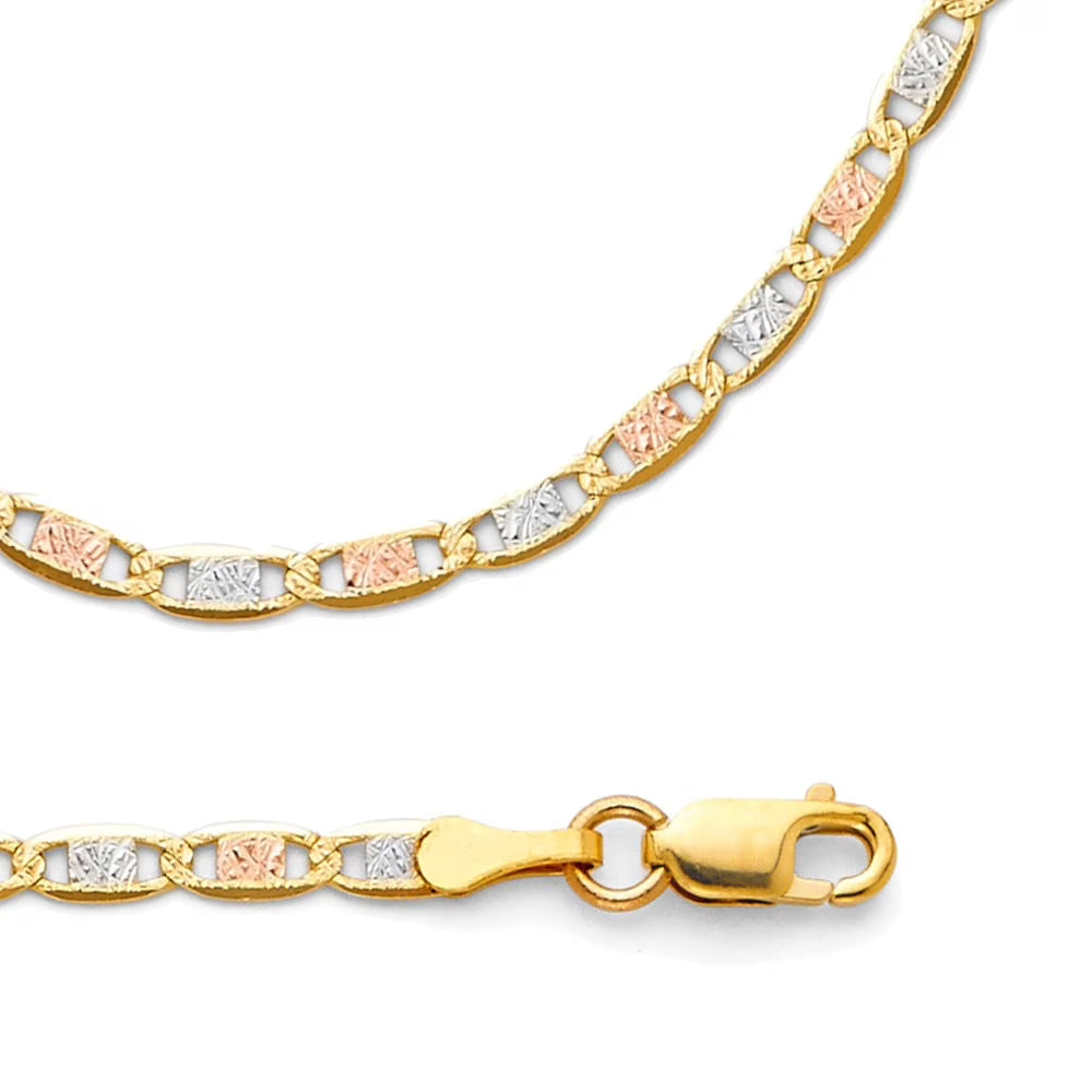 Solid 14k Yellow White Rose Gold Chain Diamond Cut Link Necklace T12447