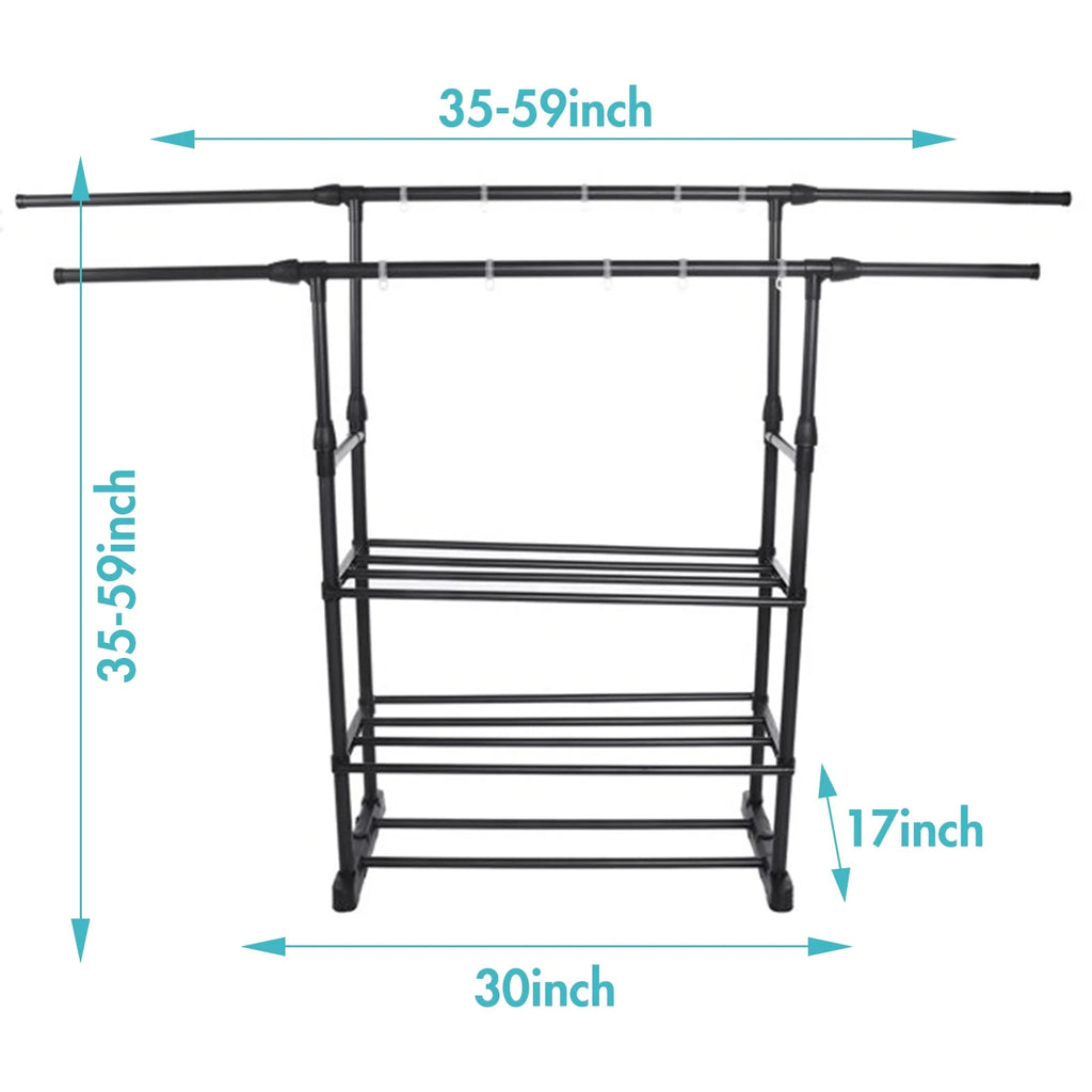 Black Rolling Garment Rack with Bottom Shelves O407