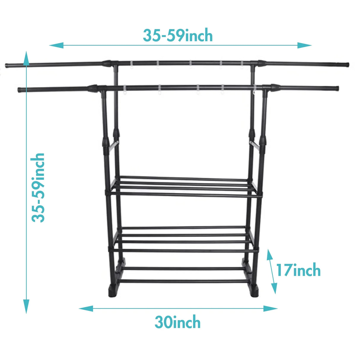 Black Rolling Garment Rack with Bottom Shelves O407