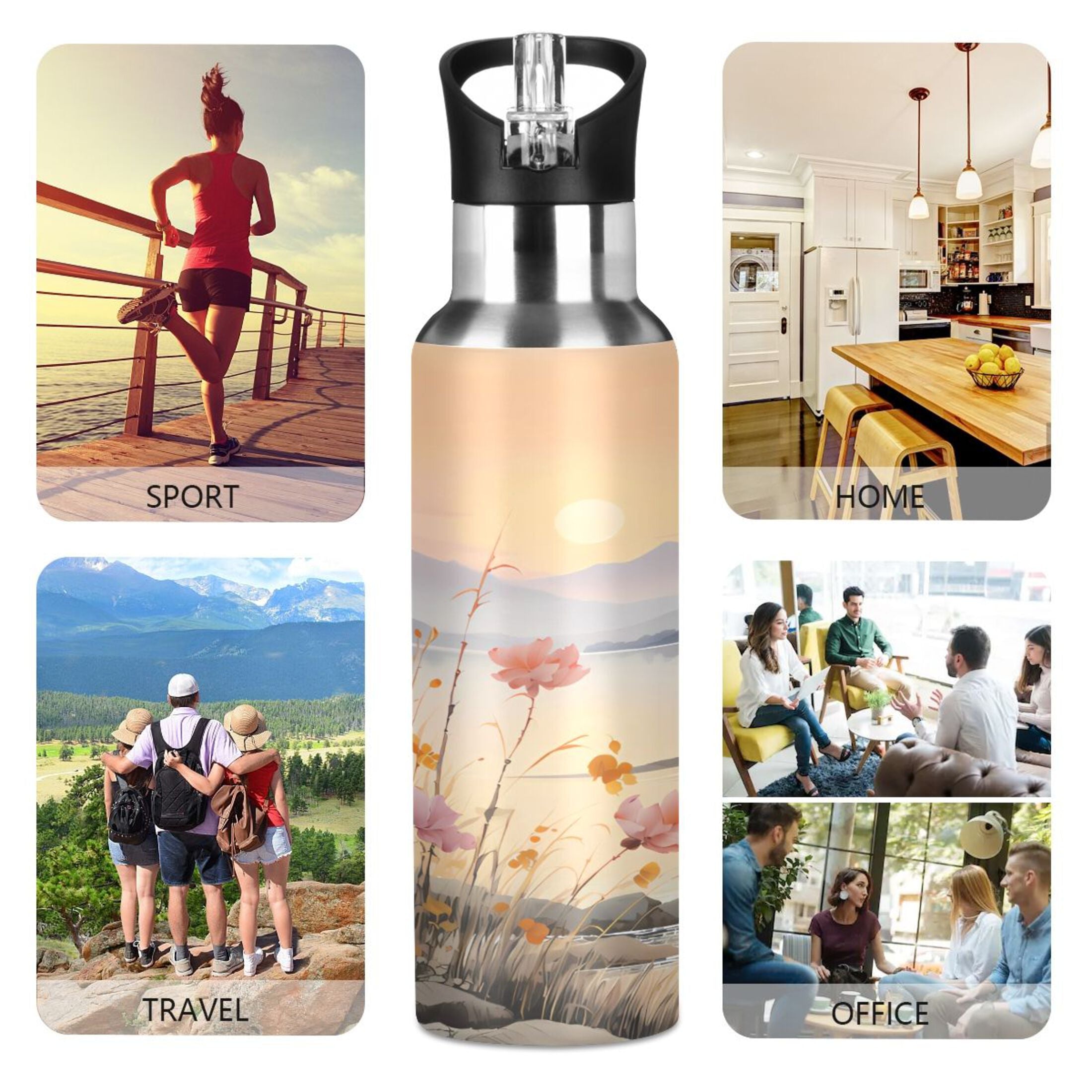 Stainless Steel Insulated Thermos Vacuum Flask Water Bottle with Straw Lid M5311