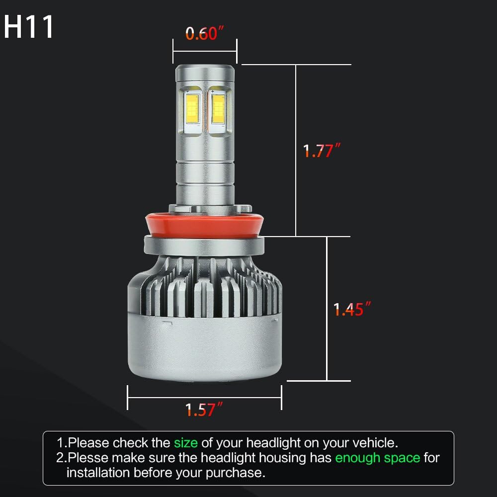 H11 LED Headlight Bulbs 6000K Low Beams Fog Lights Pack of 2 A618261