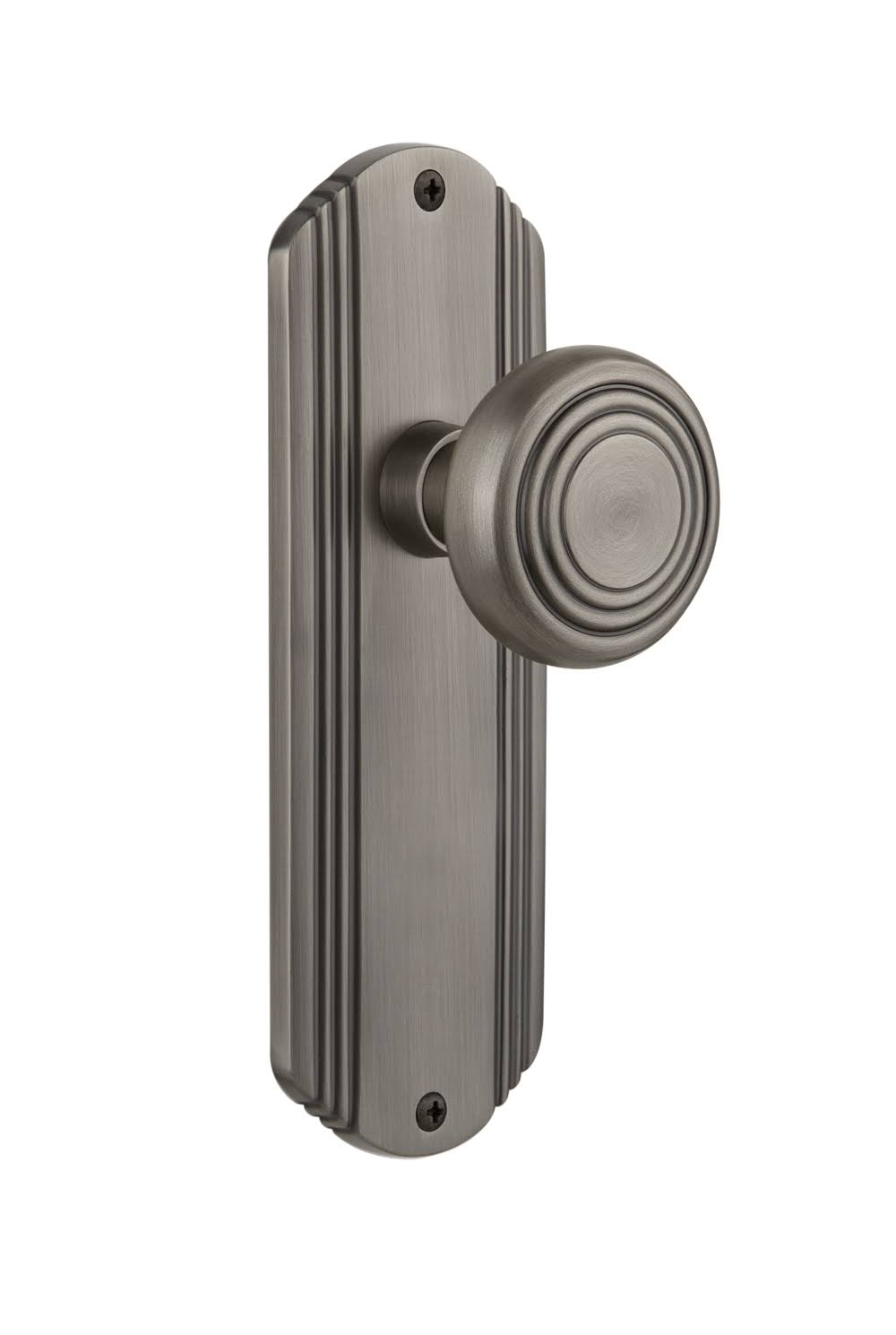 Deco Plate Passage Door Knob, Antique Pewter B9859
