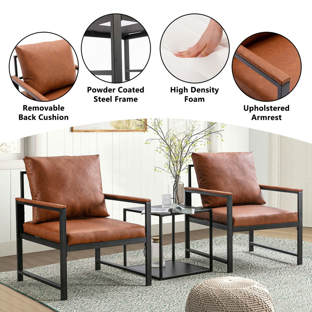 Brown PU Leather Accent Chair with Steel Frame L9868