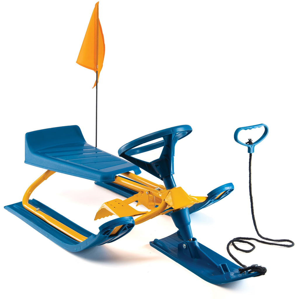 Snow Sled with Steering Wheel, Twin Brakes, Pull Rope & Safety Flag R478