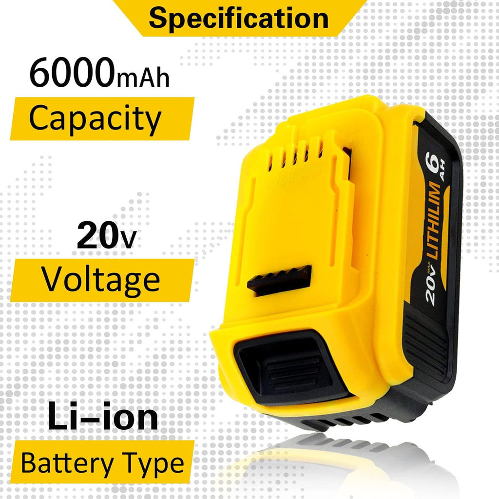 2 Pack 6.0Ah Lithium Ion Replacement Battery for 20V Cordless Power Tools Z6969