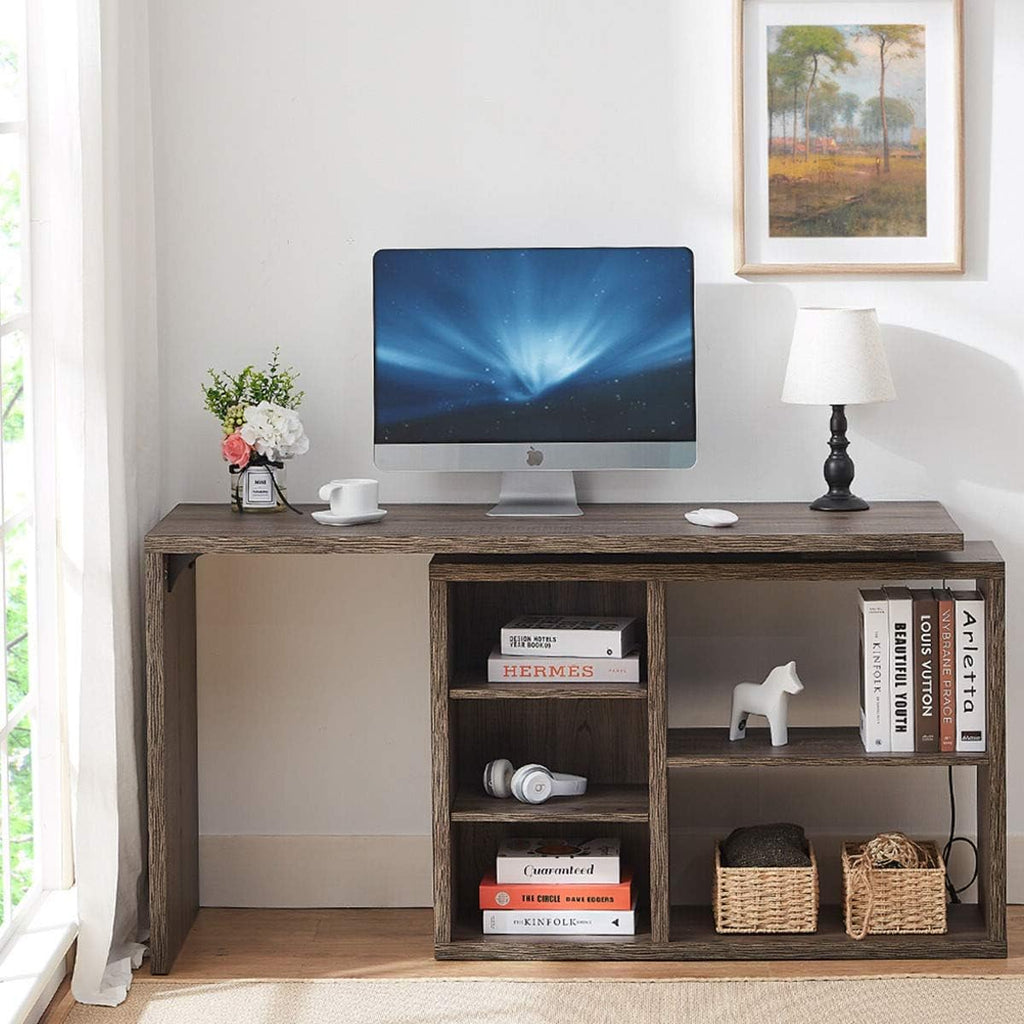 Grey L Shaped Computer Desk with Cabinet Drawer Storage J87597