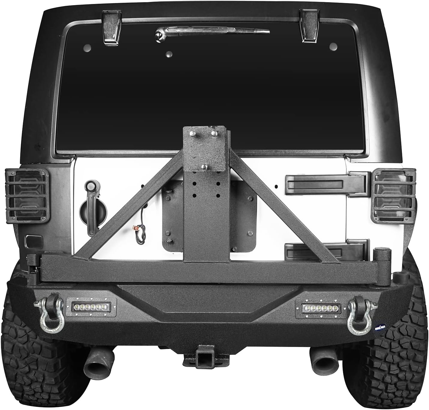 Front & Rear Bumpers Combo with Winch Plate & Spare Tire Carrier & LED Lights & D Rings N423