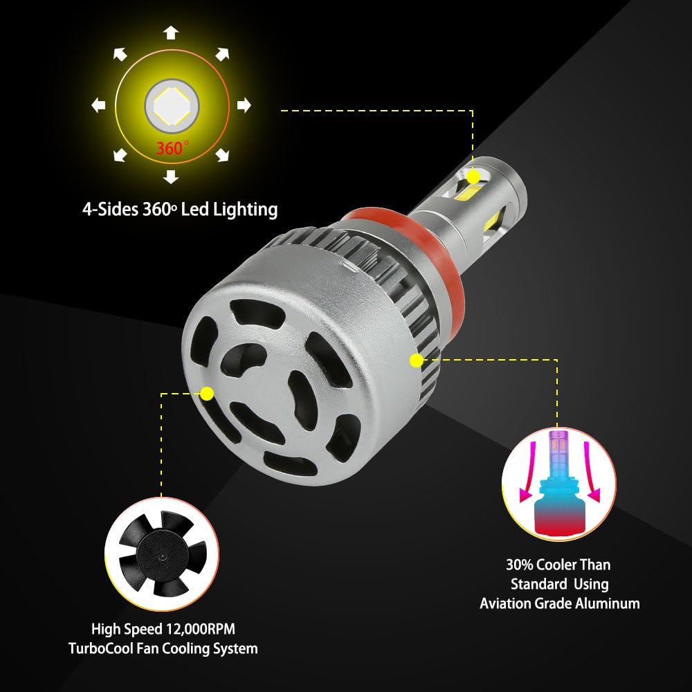 H11 LED Headlight Bulbs 6000K Low Beams Fog Lights Pack of 2 A618261