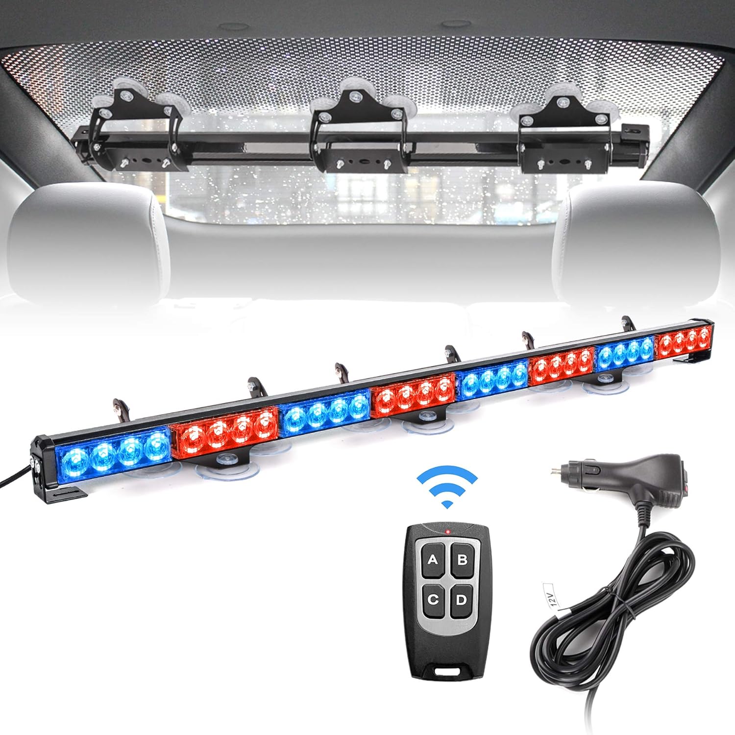 Red White Emergency Firefighter Hazard Warning Light Bar 35.5 inch 8 Panels Wireless Remote Control Pack of 2 E174