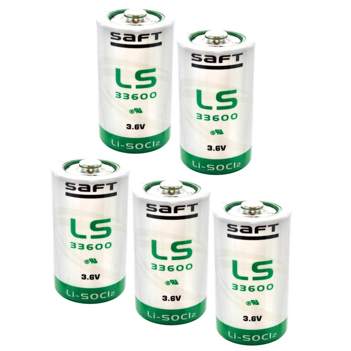 5X Saft LS33600BA Size D 3.6V 1700mAh Primary Lithium Thionyl Chloride Battery K7794