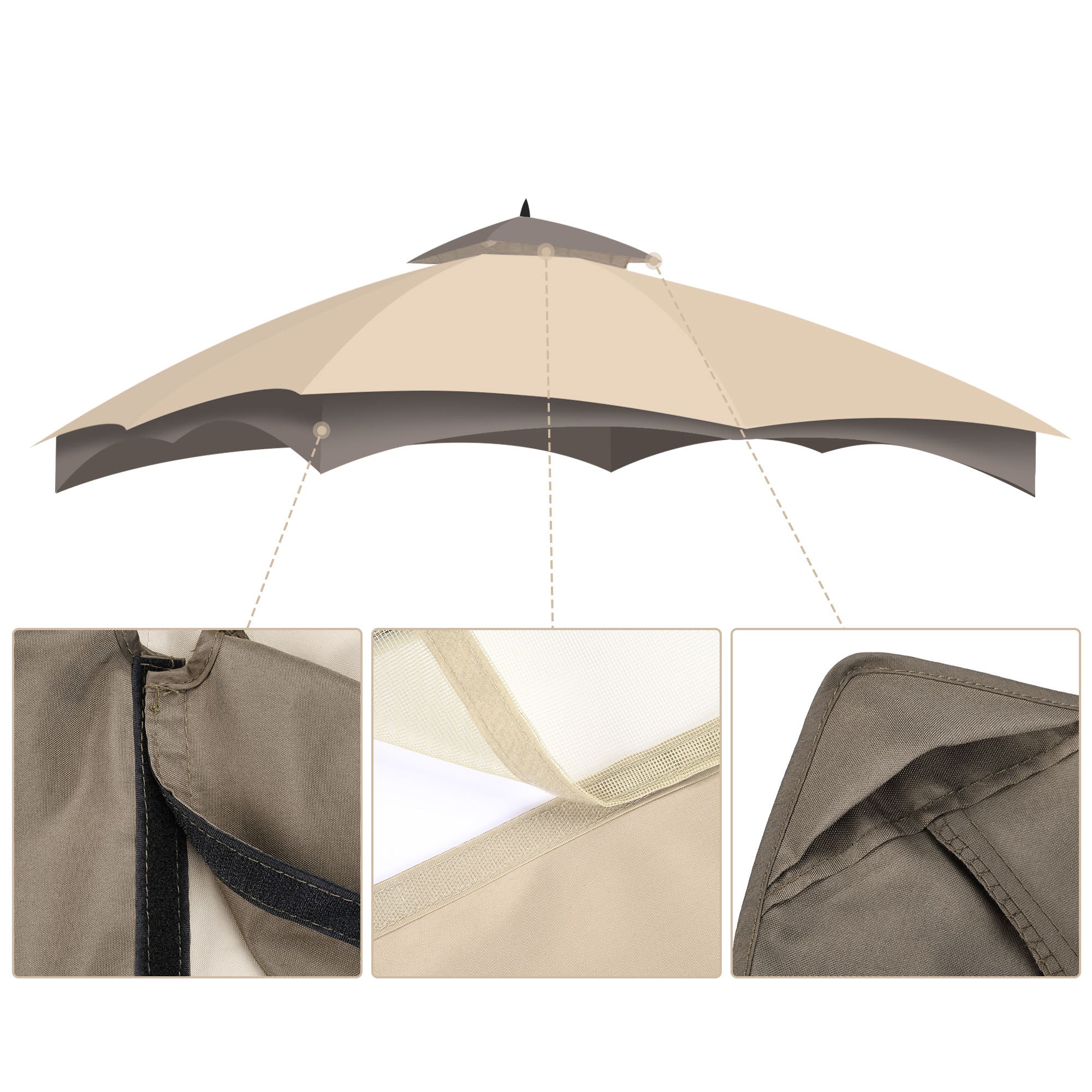 2-Tier Canopy Top Replacement for 10'x12' Gazebo Coffee Beige O85311