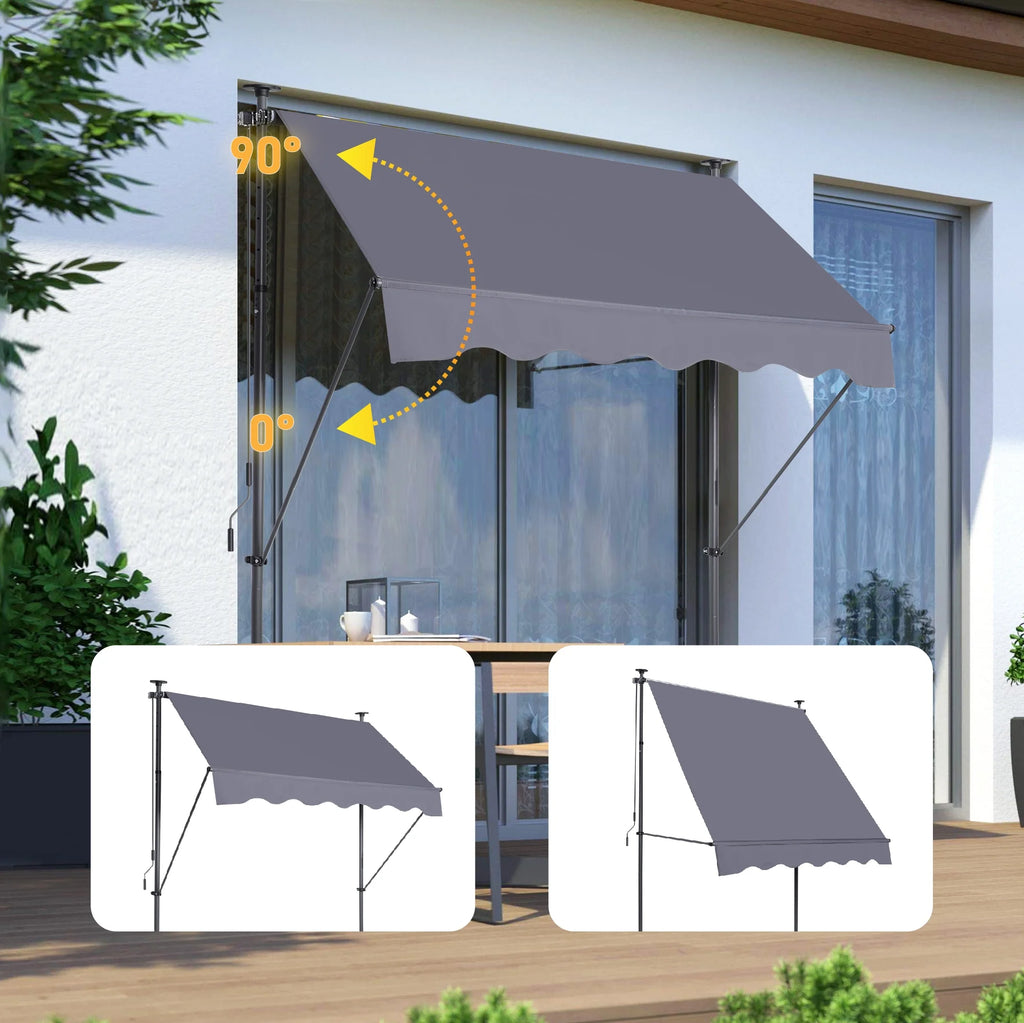 Manual Retractable Awning 118'' Outdoor Sun Shade Cover with UV Protection 100% Polyester Canopy N3845
