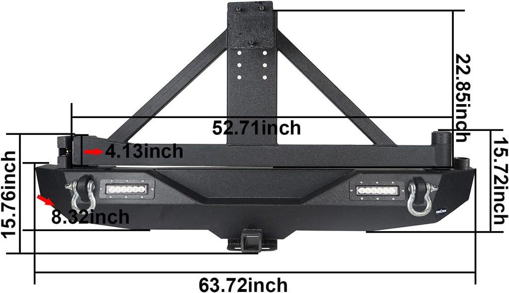 Front & Rear Bumpers Combo with Winch Plate & Spare Tire Carrier & LED Lights & D Rings N423