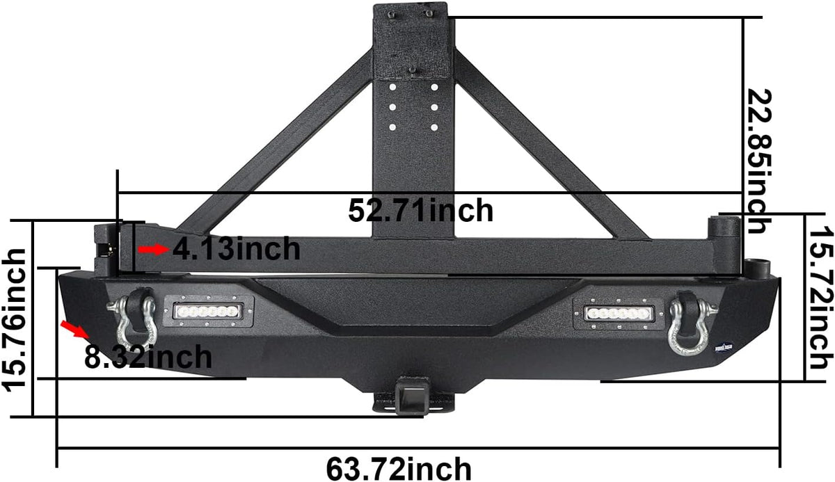 Front & Rear Bumpers Combo with Winch Plate & Spare Tire Carrier & LED Lights & D Rings N423