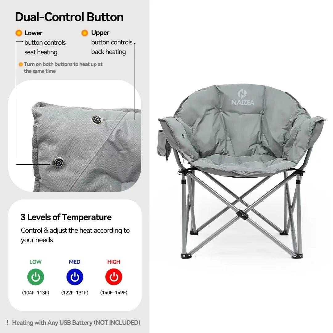 Heated Camping Chair with Lumbar Support, Gray I250004