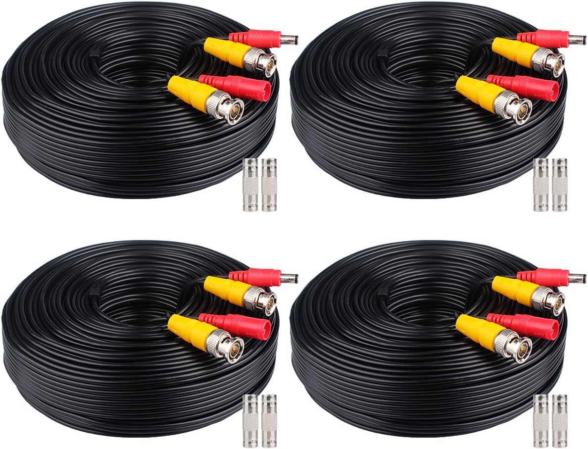 White 4x200ft BNC Siamese Security Camera Cable with 2 Female Connectors O1932