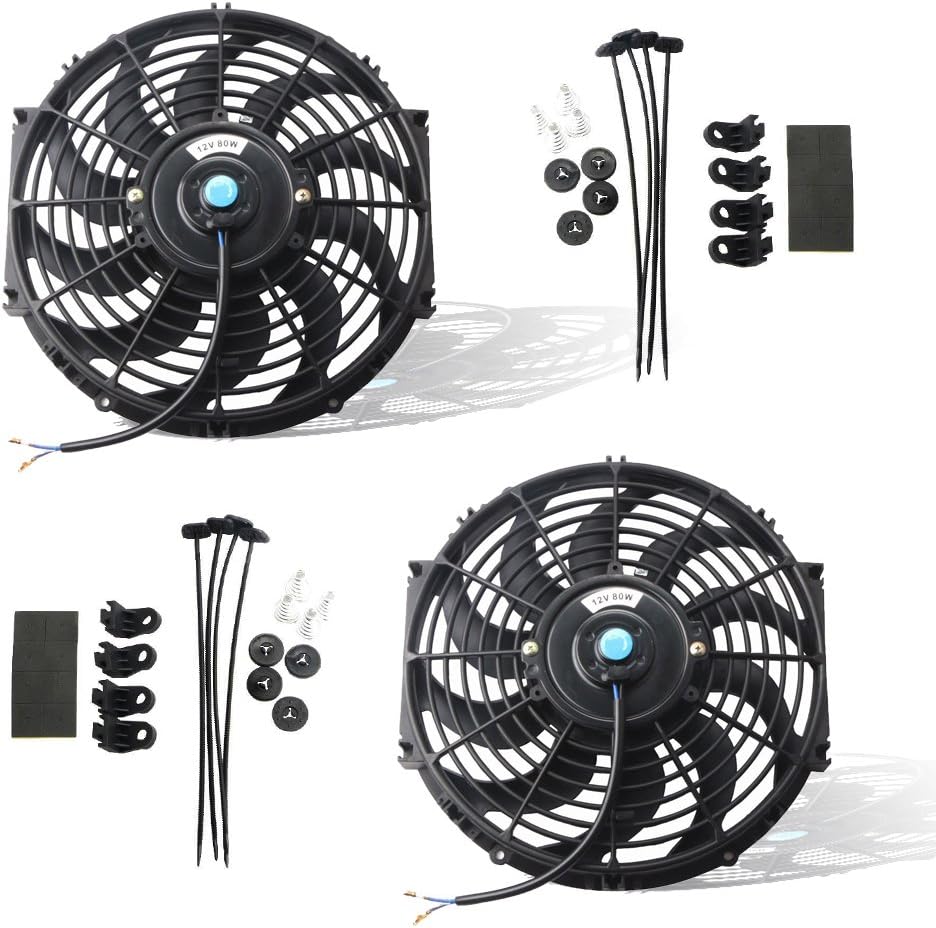 Black Universal Electric Radiator Slim Fan 12V Mounting Kit 12 Inch Set of 2 L85485