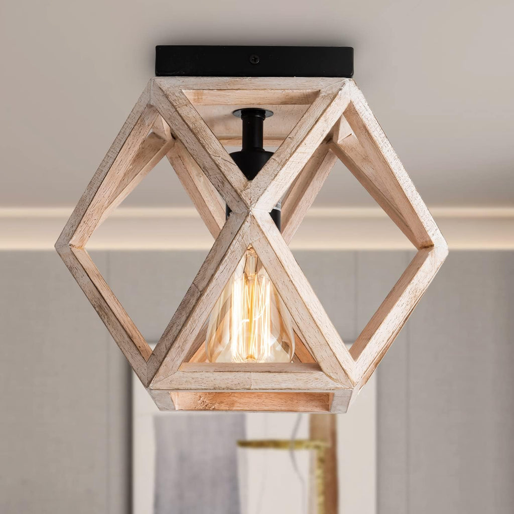 Wooden Semi Flush Mount Ceiling Light T7100