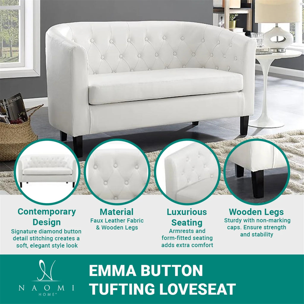 White Faux Leather Barrel Loveseat S209937